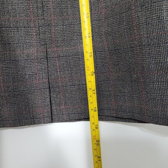 San Francisco Two Piece Plaid Jacket Skirt Suit Set Lined Faux Leather Trim - Picture 11 of 15